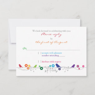 Rainbow Theme Birds Flowers Casamento RSVP Respost