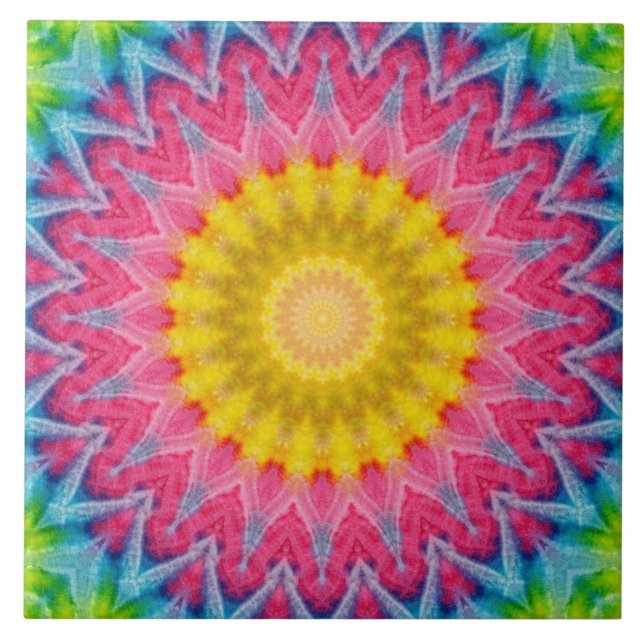 Rainbow Tie-Dye Mandala com Simetria Vibrante (Frente)