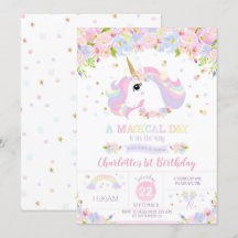 Rainbow Unicorn Aniversário Convite Bonito Floral