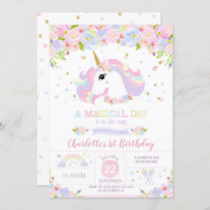 Rainbow Unicorn Aniversário Convite Bonito Floral