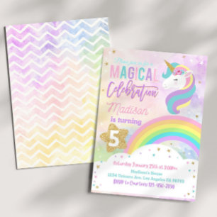 RAINBOW UNICORN Aniversário Convite Editável