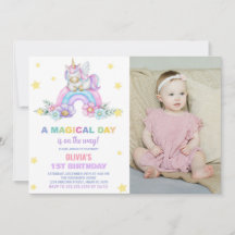 Rainbow Unicorn - Convites de Aniversário com foto