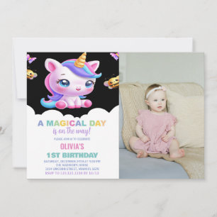 Rainbow Unicorn - Convites de Aniversário com foto