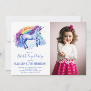 Rainbow Unicorn - Convites de Aniversário com foto