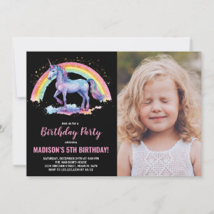 Rainbow Unicorn - Convites de Aniversário com foto