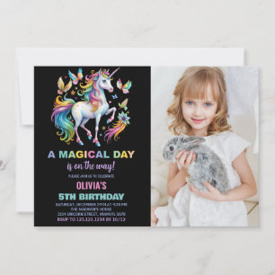Rainbow Unicorn - Convites de Aniversário com foto