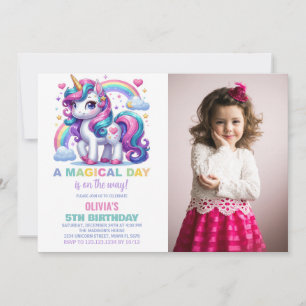 Rainbow Unicorn - Convites de Aniversário com foto