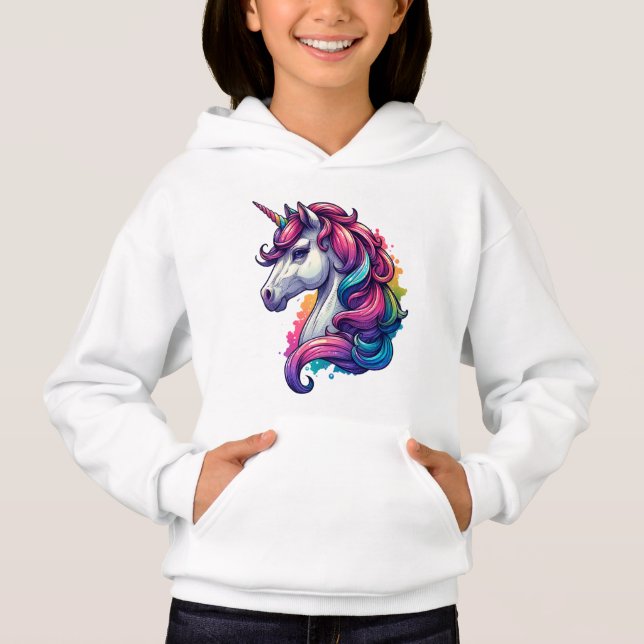 Rainbow Unicorn Kids Hoodie - Conforto Mágico e (Frente)