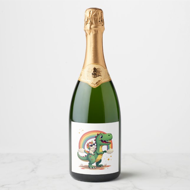 Rainbow Unicorn Riding T rex - Dinosaur Boys Girls (Frente)