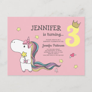 Rainbow Unicorn Stars Apresente Convite Aniversári
