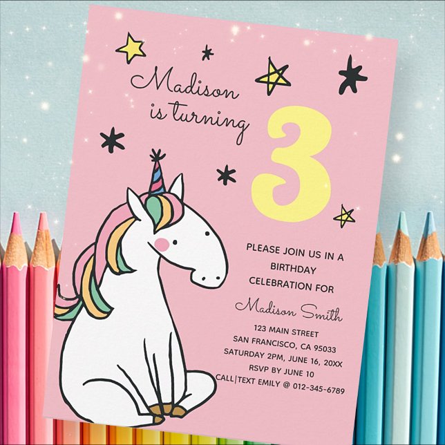 Rainbow Unicorn Stars Apresente Convite Aniversári (Criador carregado)