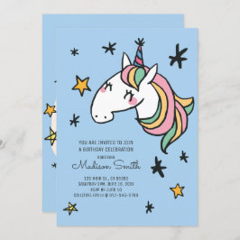 Rainbow Unicorn Stars Apresente Convite Aniversári