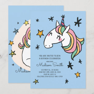 Rainbow Unicorn Stars Apresente Convite Aniversári