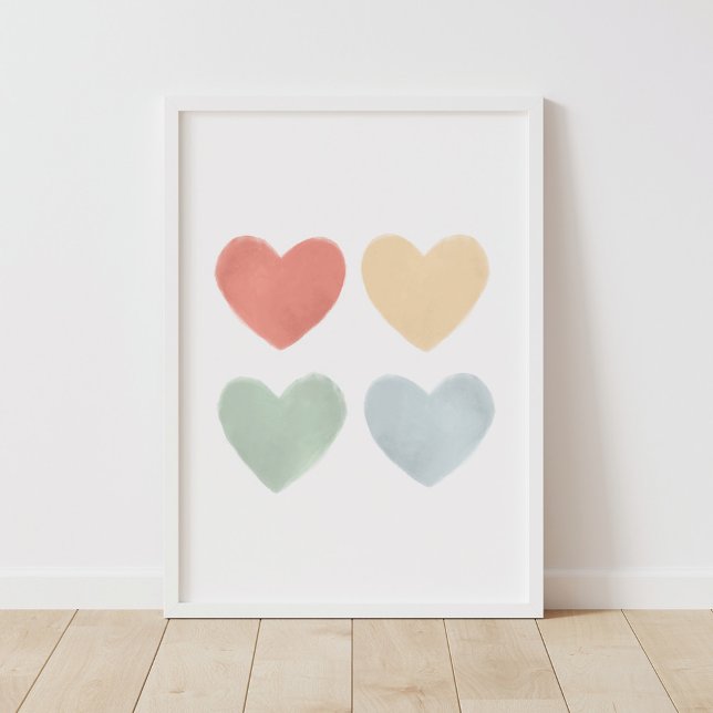 Rainbow Watercolor Hearts Nursery Poster (Criador carregado)