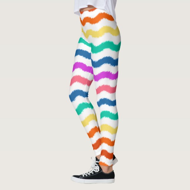 Rainbow Watercolor Onda Leggings Coloridas (Esquerda)