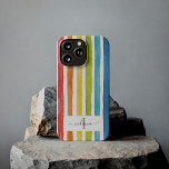 Rainbow Watercolor Strike Monograma Colorido Nome<br><div class="desc">Adicione um nome e inicial a esta capa de telefone colorida de listras aquáticas do arco-íris para criar um único presente ou tratar-se a um protetor telefônico brilhante e ousado</div>