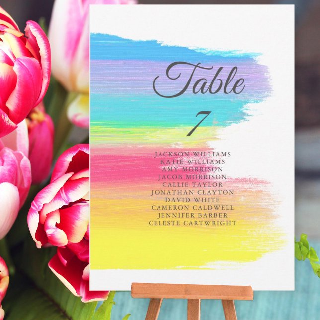 Rainbow Wedding Elegant Table Card with Names (Criador carregado)