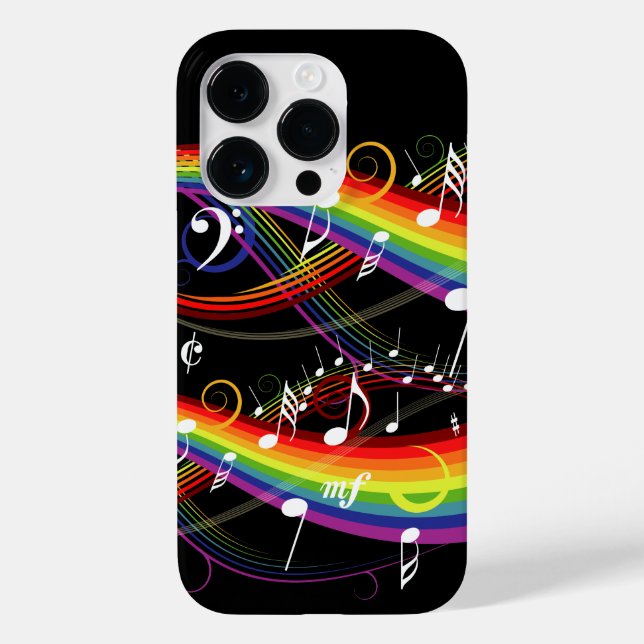 Rainbow White Music Notes on Black (Verso)