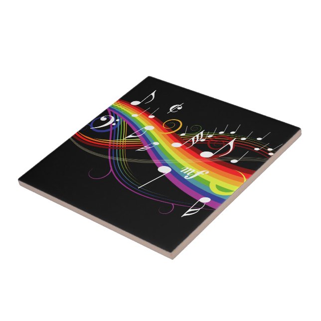 Rainbow White Music Notes on Black (Lateral)
