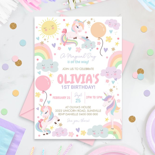 Rainbows e Unicórnios Convite de Aniversário Unicó (Rainbows and Unicorns Party Invitation)