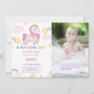 Rainbows Unicorn Convites de Aniversário com Foto