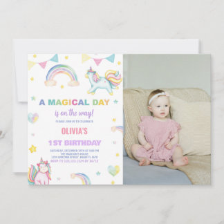 Rainbows Unicorn Convites de Aniversário com Foto