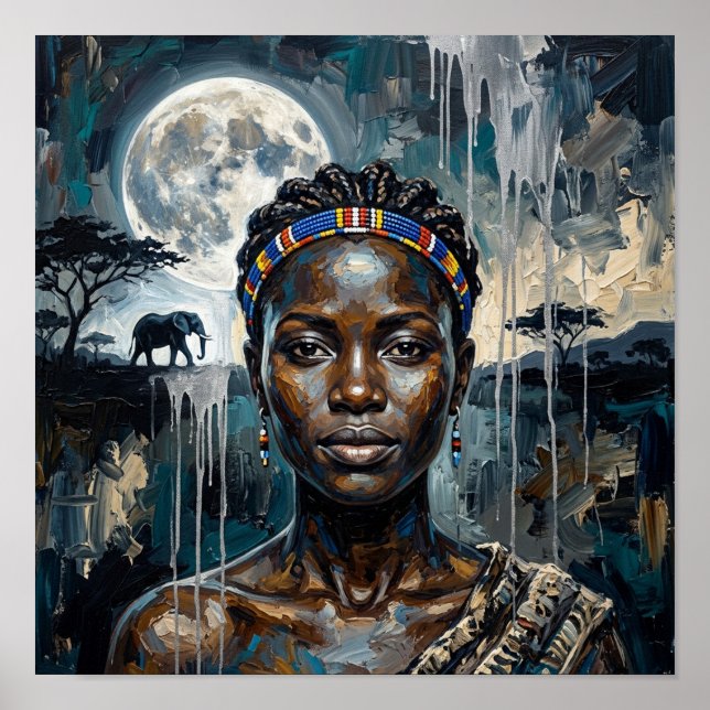 Rainha Africana Lua, Impressão de Arte de Mulher N (Frente)