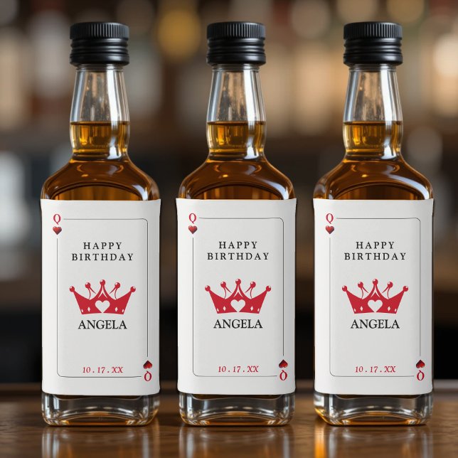 Rainha de Copas Cassino Carta de Pôquer Aniversári (Queen of Hearts Casino Poker Card Birthday Liquor Bottle Label
)