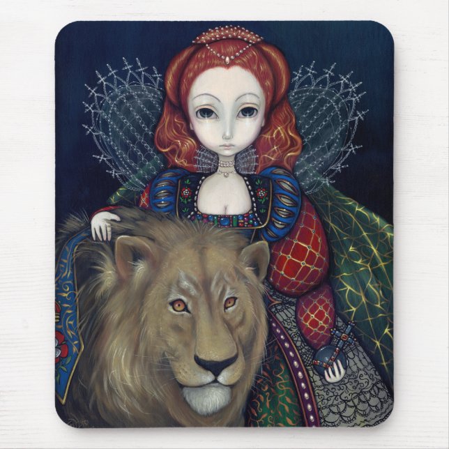"Rainha Elizabeth e um leão" Mousepad (Frente)