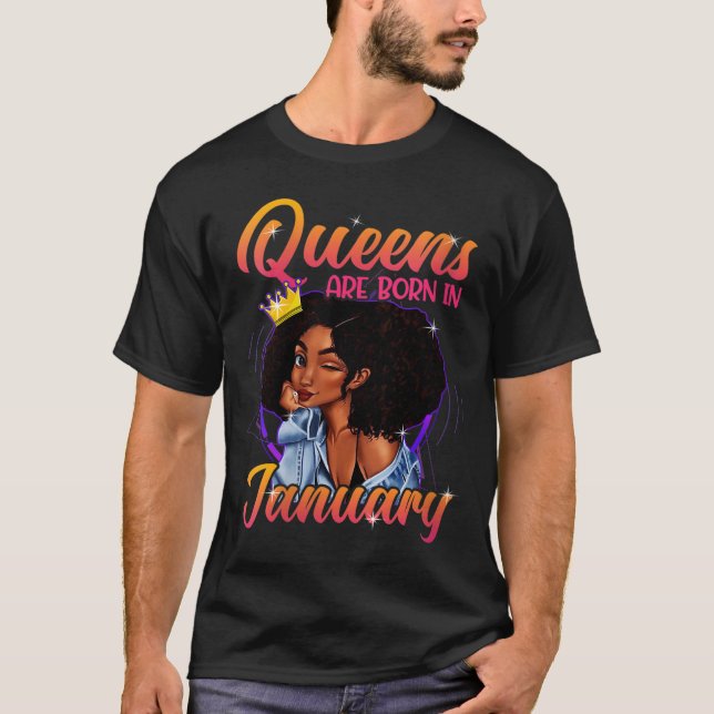 Rainha Nascer Janeiro Camisa Negra Aniversário (Frente)