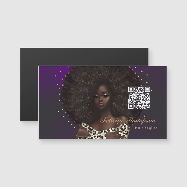 Rainha Negra Beleza Moda Cabelo Código QR (Frente/Verso)