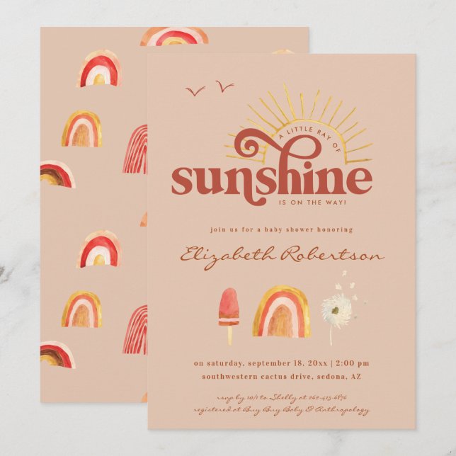 Raio de Sol | Convite de Chá de Bebê Boho (Frente/Verso)