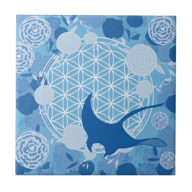 raio,flor da vida, azul, mandala,zen,chakra,padrão (Frente)