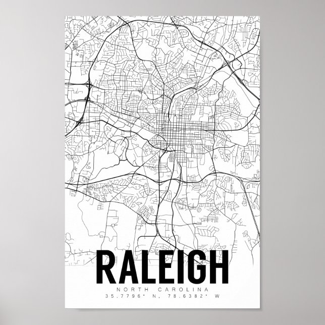 Raleigh NC Minimalist Map Art Poster (Frente)