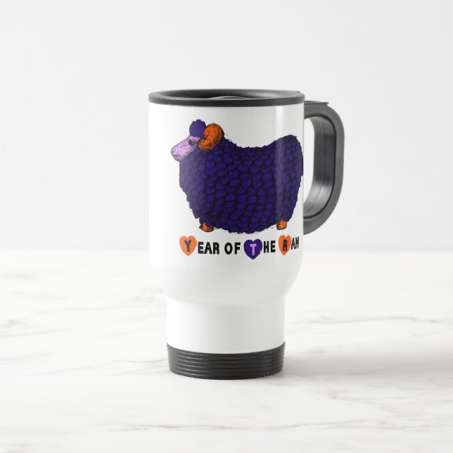 Ram roxo Chinês Ano Zodíaco Caneca de viagem (Frente Esquerda)