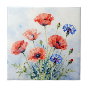 Ramalhete de Papoula Vermelha em Aquarela e Centáu