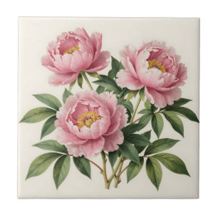 Ramalhete de Peônia Rosa Ilustração Botânica Vinta