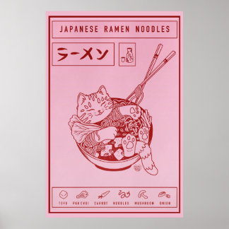 Ramen Japonês Noodles Cat Poster