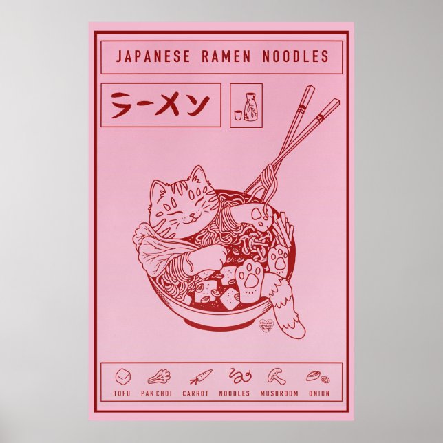 Ramen Japonês Noodles Cat Poster (Frente)
