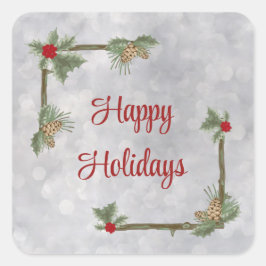 Ramificações de pinheiro e adesivos Holly Square