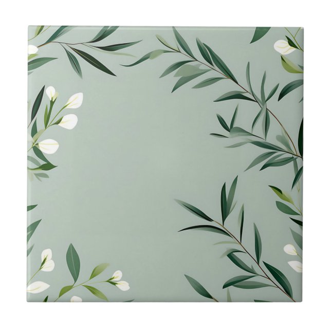 Ramificações Verdes Minimalistas Em Azul Derratado (Frente)