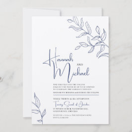 Ramo azul de folhas esboço convite para casamento