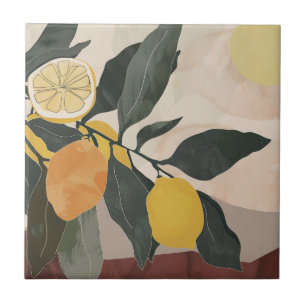 Ramo de Limão Boho com Arte de Frutas Abstratas do