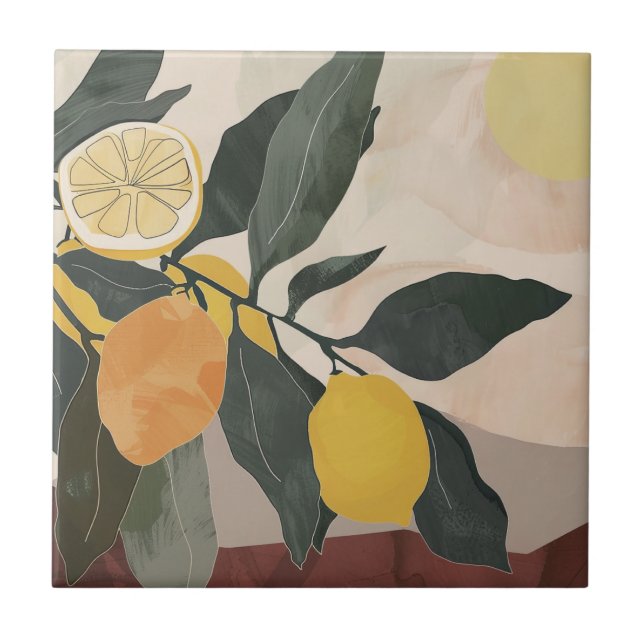 Ramo de Limão Boho com Arte de Frutas Abstratas do (Frente)