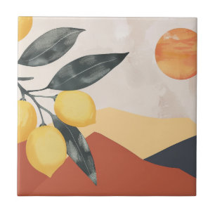 Ramo de Limão Boho com Sol Minimalista Abstrato