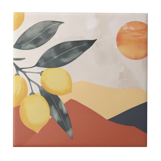 Ramo de Limão Boho com Sol Minimalista Abstrato (Frente)