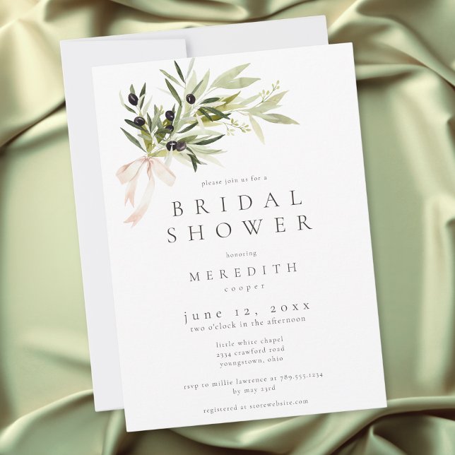 Ramo de Oliveira Elegante Convite de Chá de Noiva  (Olive Branch Elegant Minimal Bridal Shower Invitation)