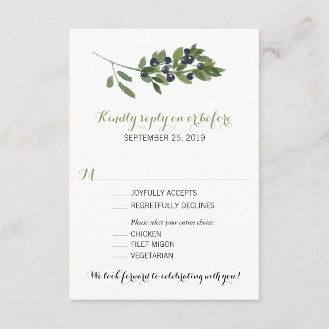 Ramo de Oliveira em Aquarela | RSVP Casamento (Frente)