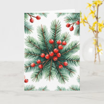 Ramo de Pinheiro de Natal & Bagas Vermelhas Cartão