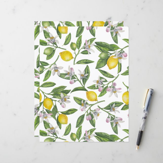 Ramos de limão com flores e fruta em branco (Frente/Verso In Situ)